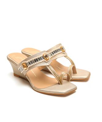 Gold faux leather finish wedges 1