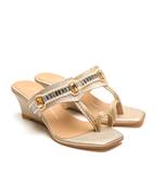 Gold faux leather finish wedges