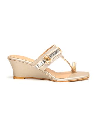 Gold faux leather finish wedges 2