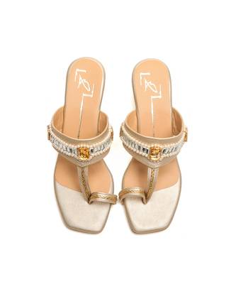 Gold faux leather finish wedges 3