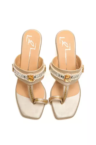 Gold faux leather finish wedges