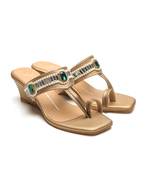 Antique gold faux leather finish wedges