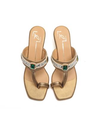 Antique gold faux leather finish wedges 2
