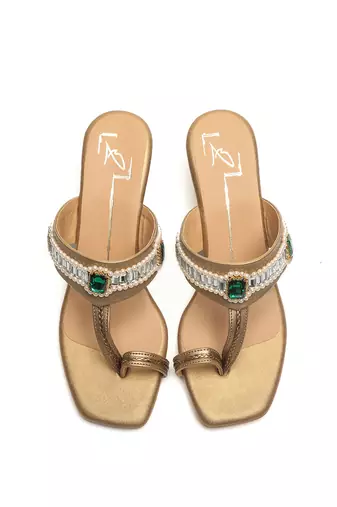 Antique gold faux leather finish wedges