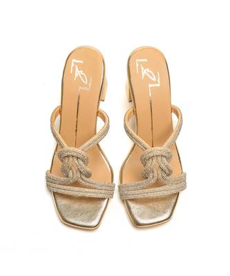 Gold faux leather finish block heel 1