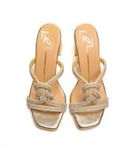 Gold faux leather finish block heel