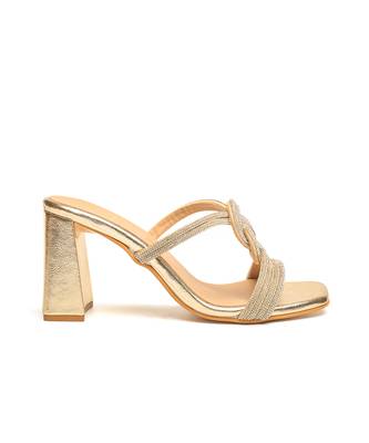 Gold faux leather finish block heel 2