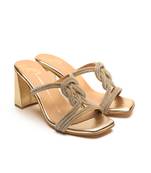 faux leather finish Antique gold block heel