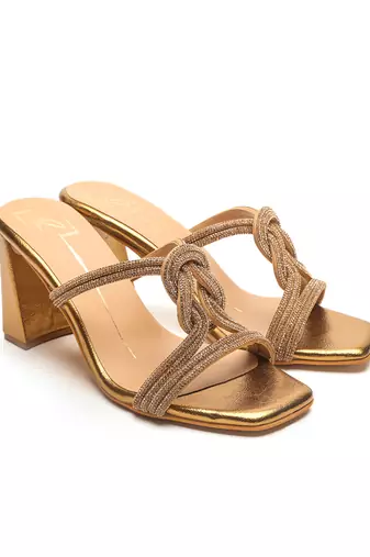 faux leather finish Antique gold block heel