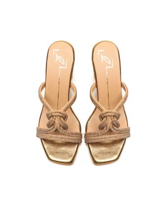 faux leather finish Antique gold block heel 3