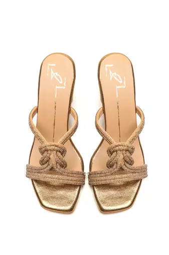 faux leather finish Antique gold block heel