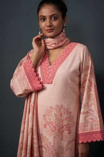 Eliza salmon cotton full embroidery lawn suit set