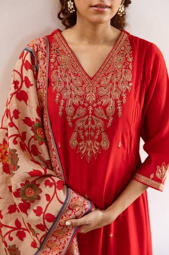 Mani scarlet handwork anarkali suit set