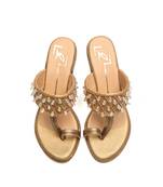 Antique gold faux leather finish Embroidred block heel