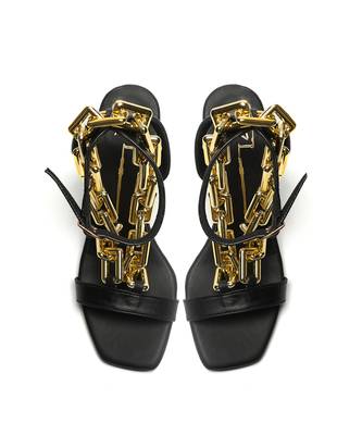 Black faux leather finish block heel 1