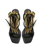 Black faux leather finish block heel