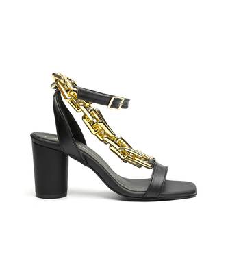 Black faux leather finish block heel 3