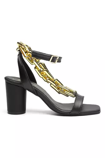 Black faux leather finish block heel