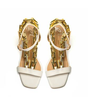 White faux leather finish block heel 2