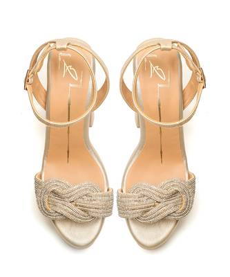 Beige faux leather finish block heel 1