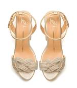 Beige faux leather finish block heel