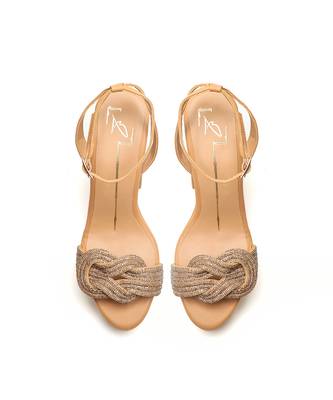 Beige faux leather finish block heel 2