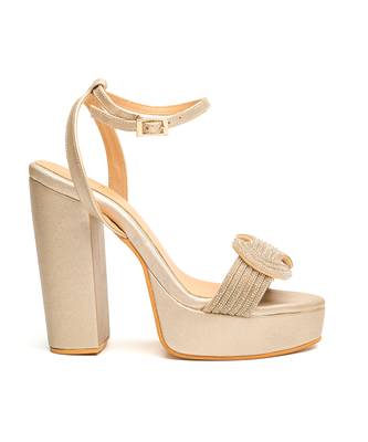 Gold faux leather finish High block heel 1
