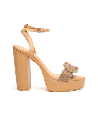 Beige faux leather finish block heel 3