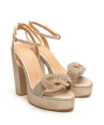 Gold faux leather finish High block heel 2