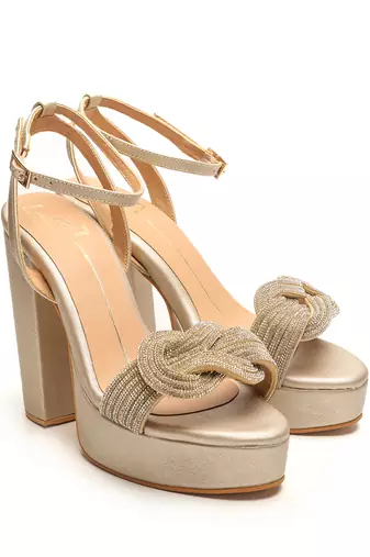 Gold faux leather finish High block heel