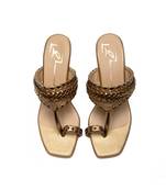 Antique gold faux leather finish block heel