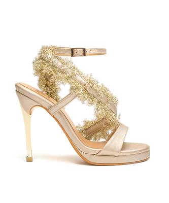 Gold faux leather finish heels 1