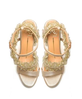 Gold faux leather finish heels 2