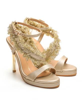 Gold faux leather finish heels 3
