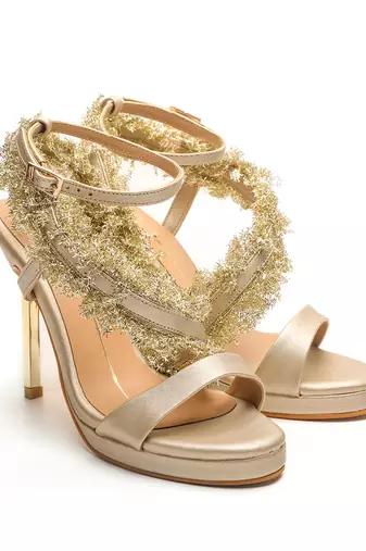 Gold faux leather finish heels