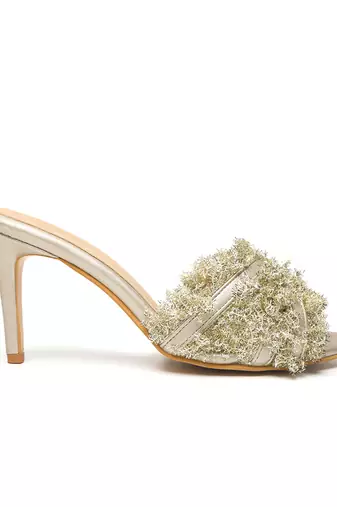 Gold suede finish heels