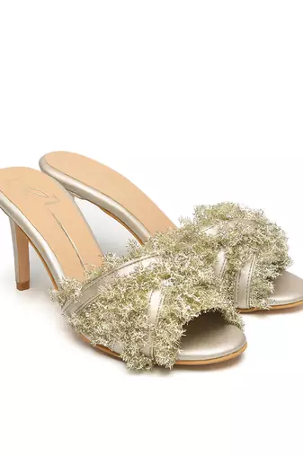 Gold suede finish heels