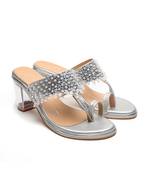 Silver faux leather finish block heel