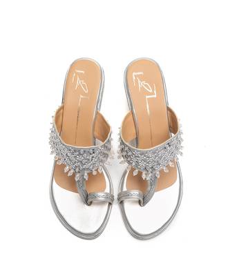 Silver faux leather finish block heel 2