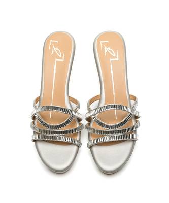 Silver faux leather finish block heel 3