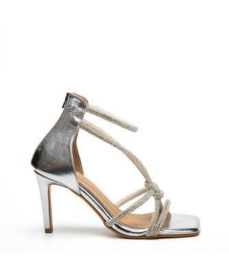Silver leather finish heels 1