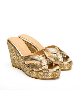 Gold leather finish wedges 1