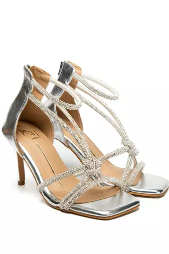 Silver leather finish heels