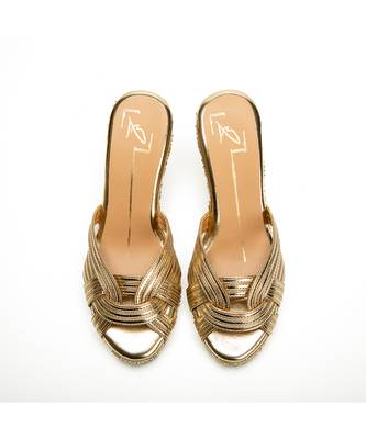 Gold leather finish wedges 2