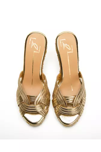 Gold leather finish wedges