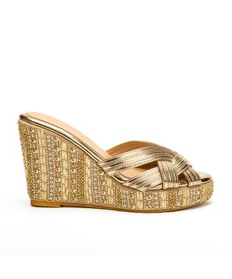 Gold leather finish wedges 3