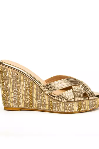 Gold leather finish wedges