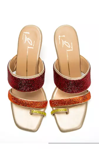 Multicolor leather finish heels