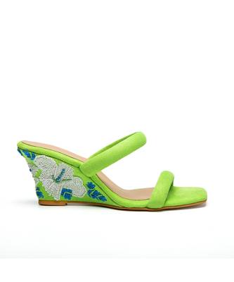 Green suede finish wedges 2