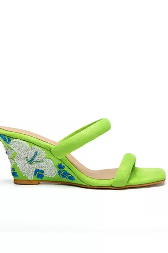 Green suede finish wedges